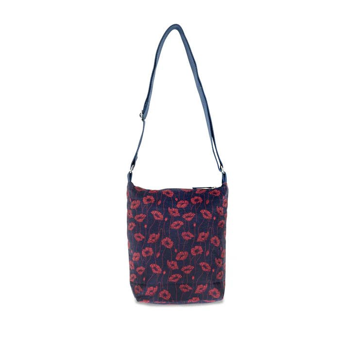 Blooming Poppy and Bud Canvas Crossbody Bag - Image 4