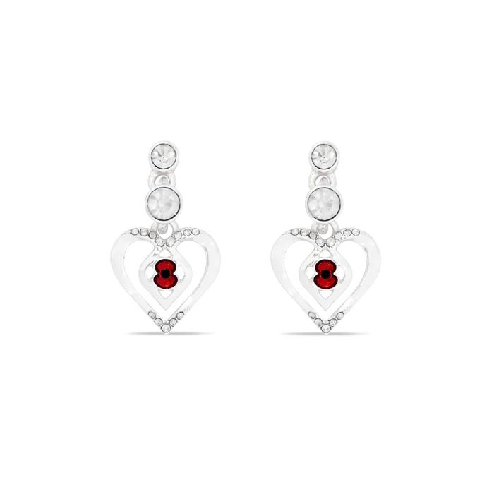 Eternity Crystal Heart Poppy Drop Earrings - Image 3