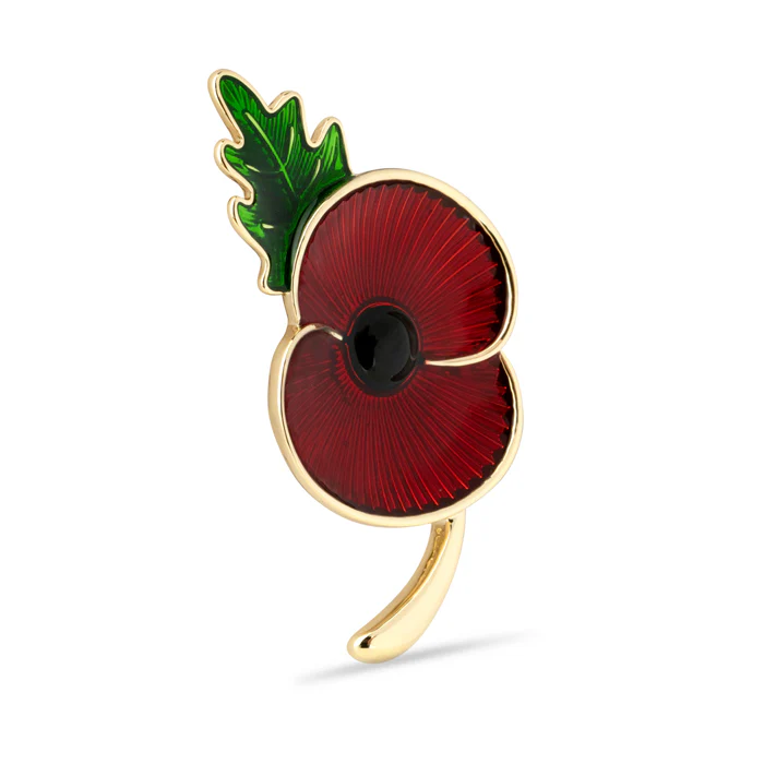 Flanders Field Poppy with Stem & Leaf Brooch - Image 2