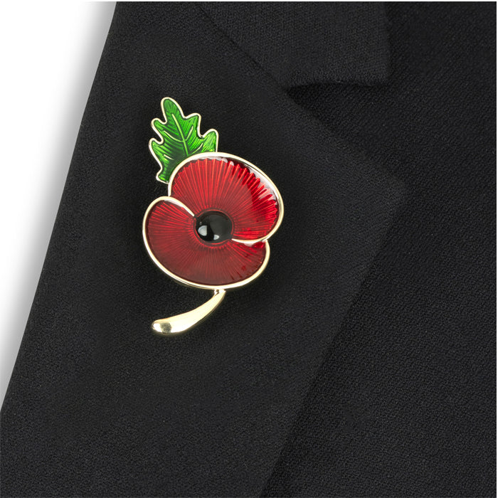 Flanders Field Poppy with Stem & Leaf Brooch - Image 4