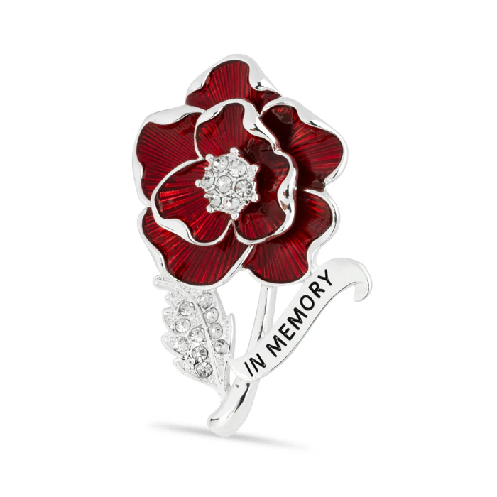 In Memory Scroll Crystal Leaf Poppy Brooch - Image 3