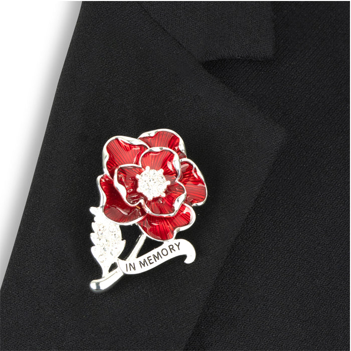 In Memory Scroll Crystal Leaf Poppy Brooch - Image 4