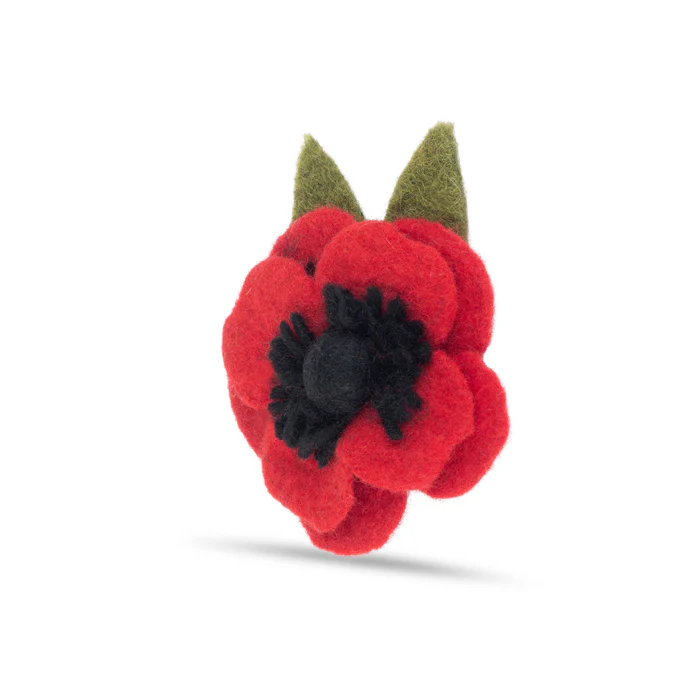 Large Felt Poppy with Leaves Brooch - Image 3