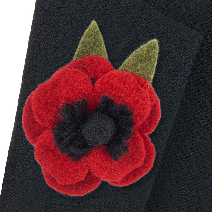Large Felt Poppy with Leaves Brooch - Image 5