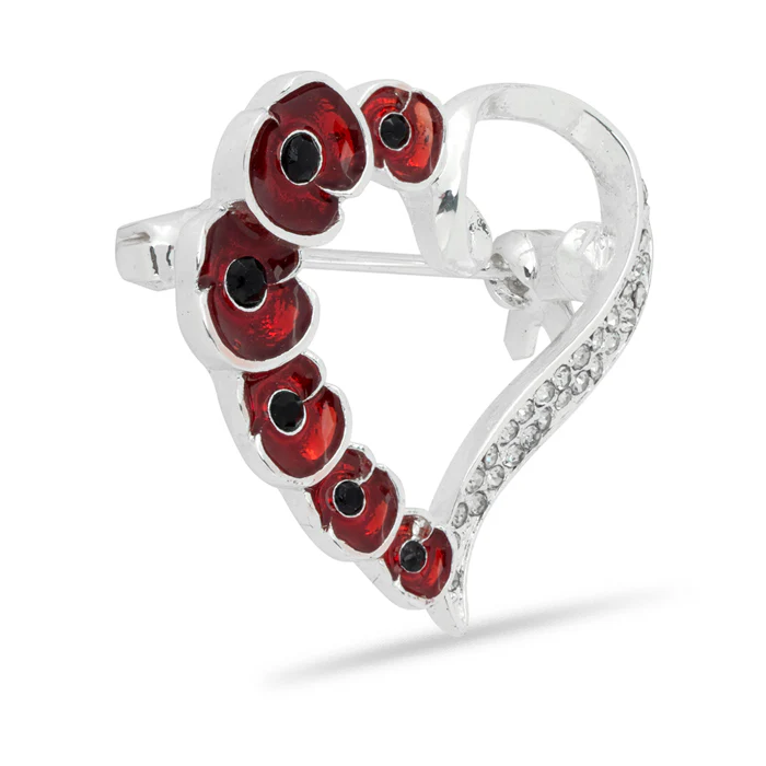 Multi Poppy and Crystal Heart Brooch - Image 2