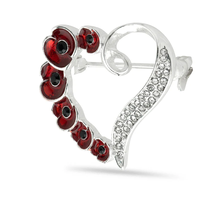 Multi Poppy and Crystal Heart Brooch - Image 3