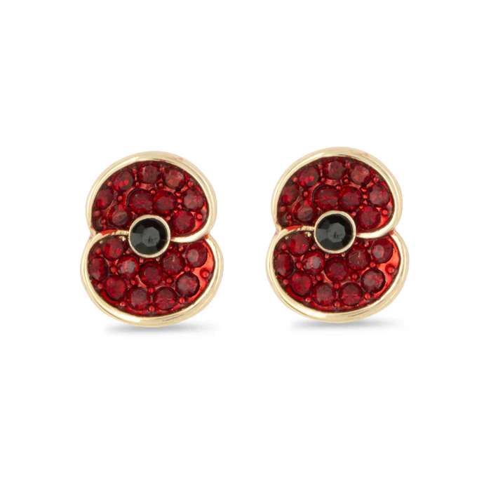 Pave Poppy Stud Earrings With Jet Centre - Image 3