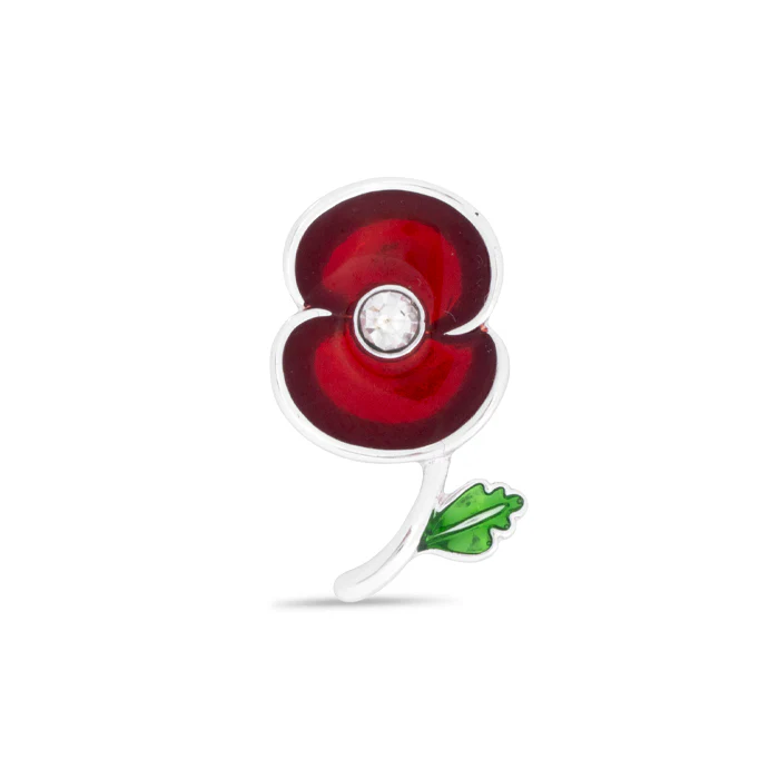 Poppy Crystal Stem with Leaf Pin