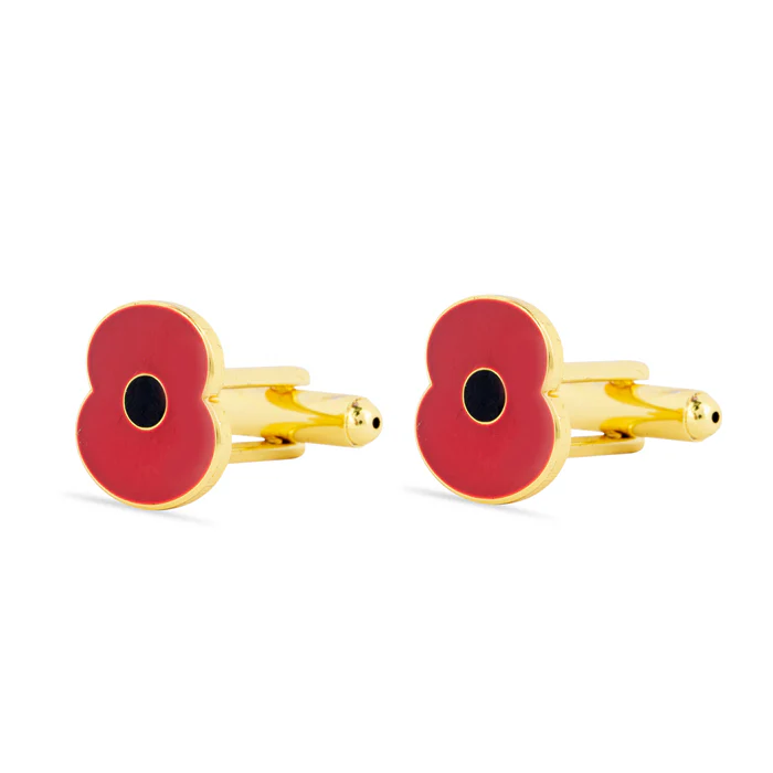 Red Enamel Poppy Cufflinks - Image 3