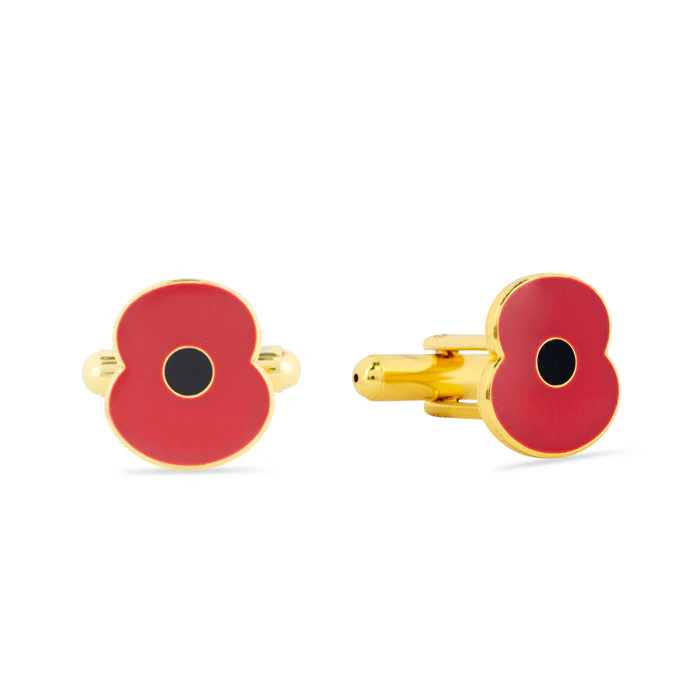 Red Enamel Poppy Cufflinks - Image 4