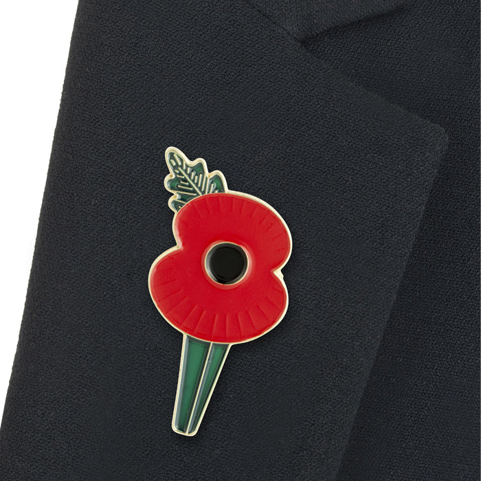 Ridged Poppy Lapel Badge With Leaf - Image 3