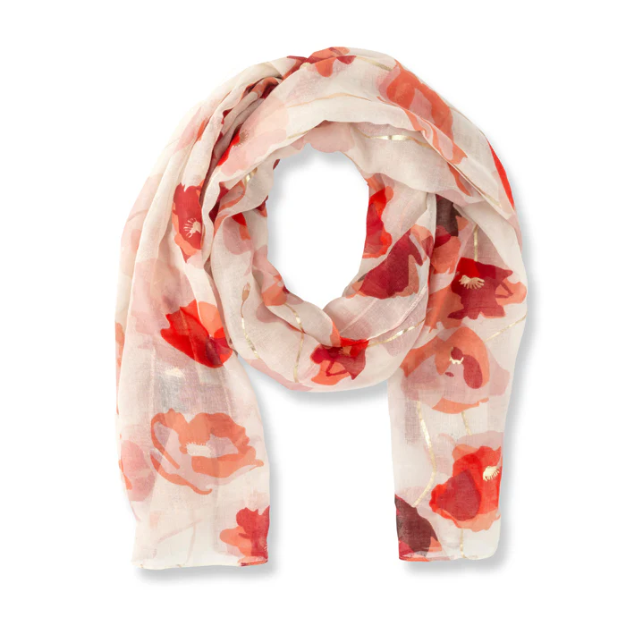 Watercolour Poppies Foil Cream Lightweight Scarf - Image 5